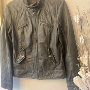 Lucky Brand Women's Gray MOTO “Free to Live” Bomber Biker Lamb Leather